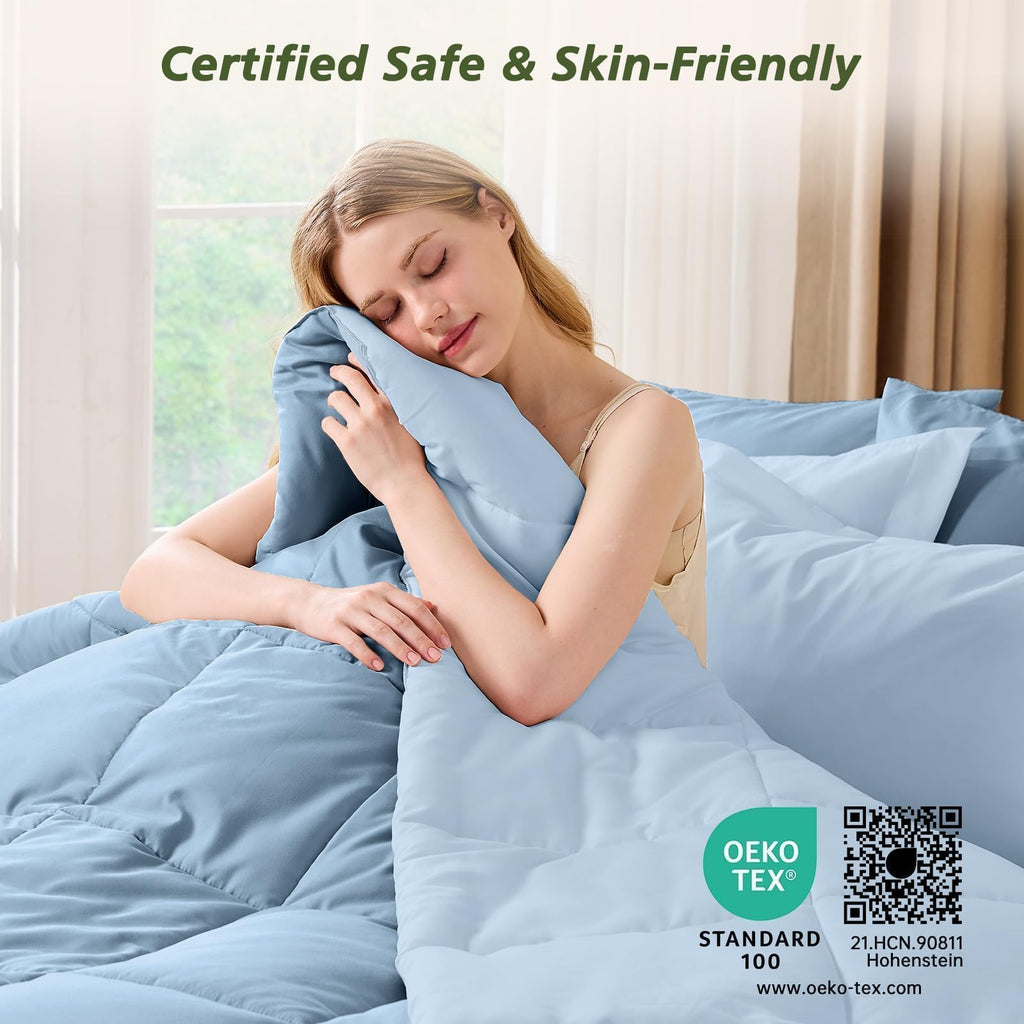 Comforter Set with Sheets - 7 Pieces Bed in a Bag Blue Bedding Sets