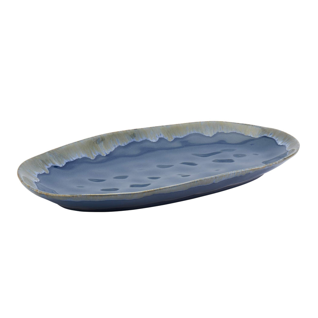 Gallery Tuscan Collection Reactive Glaze 3 Piece Oval Stoneware Serving Trays Platters Kitchen Serveware, Blue Teal