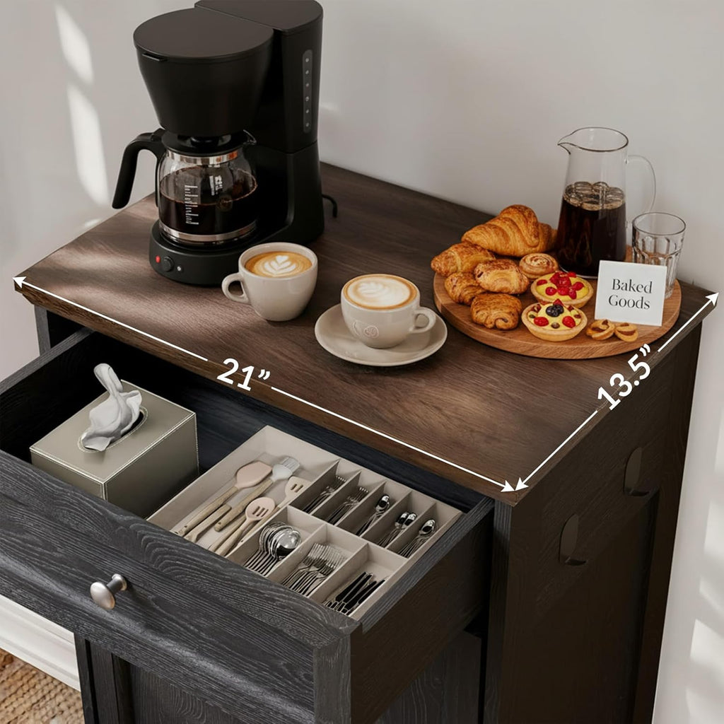 Tilt Out Trash Can Cabinet with Dog Bowl, 10 Gallons Dog Feeding Station with Storage, Dog Food Cabinet with Hideaway