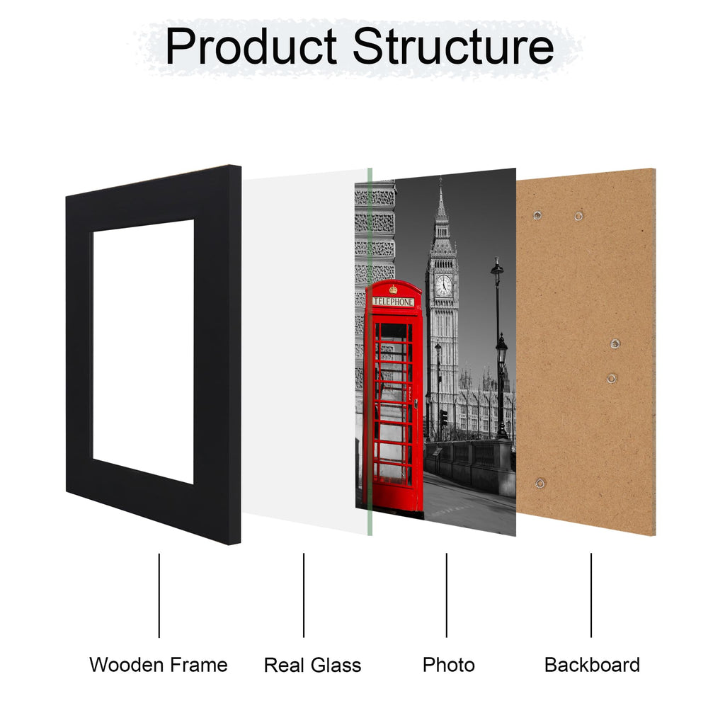 4x6 Picture Frame Set of 4, High Definition Glass Black Picture Frame, 4 x 6 Wood Photo Frames for Horizontal or
