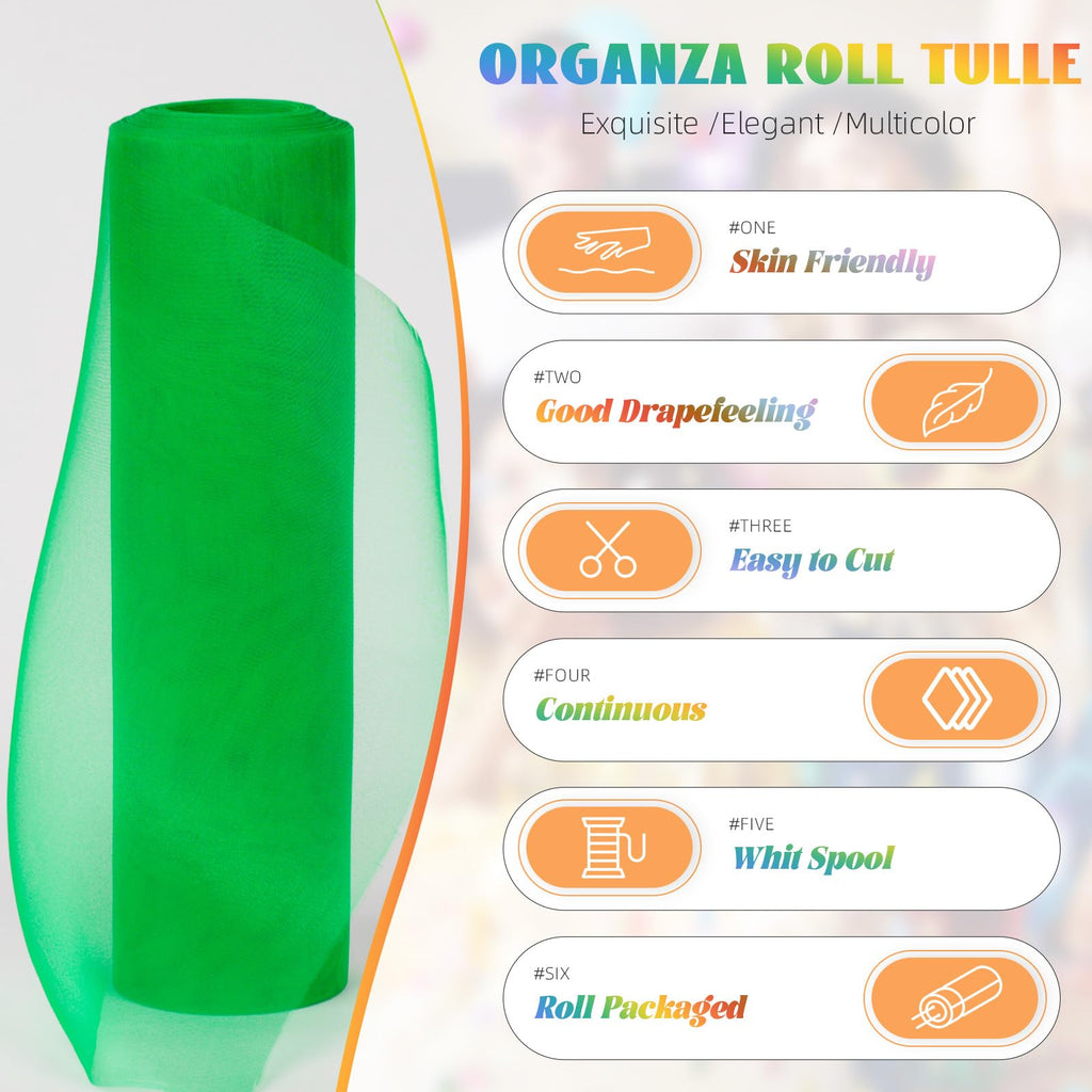 Crystal Organza Fabric Tulle 11 Inch by 50 Yards(Green)