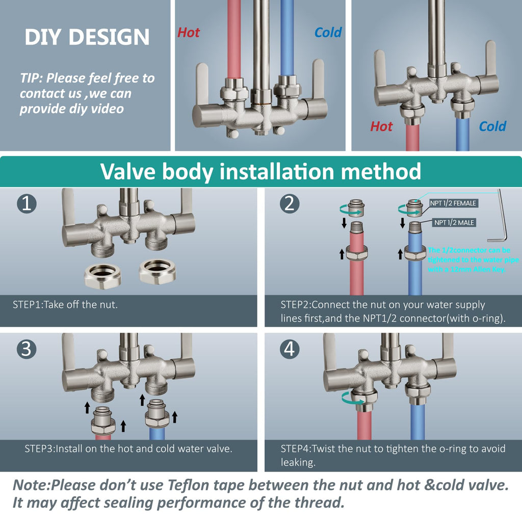 Outdoor Shower Kit, 3-Inch Center, 2-Handle, Brushed Nickel