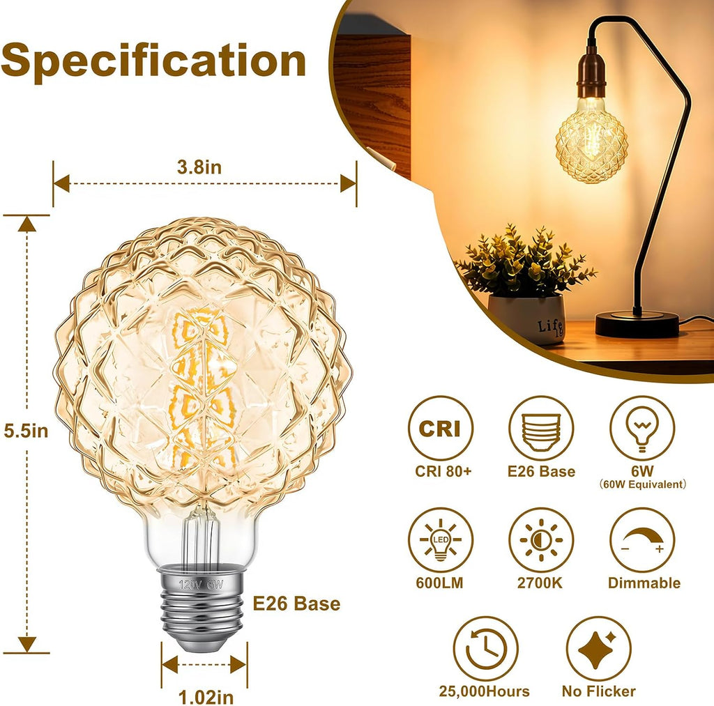 Dimmable Decorative Light Bulbs 60 Watt Pineapple LED Edison Bulb