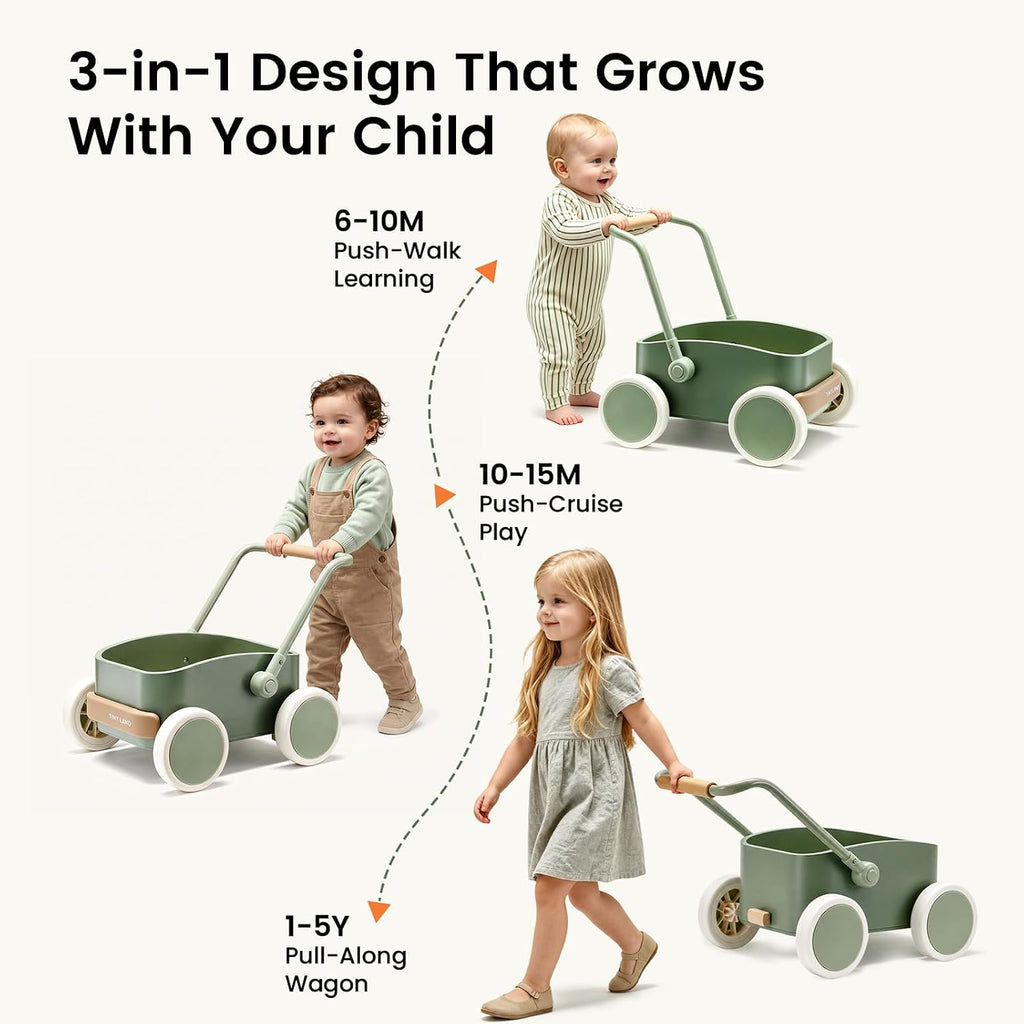 Land in-1 Baby Walker Wagon, Wooden Push Walker for Babies, Ages 6M+