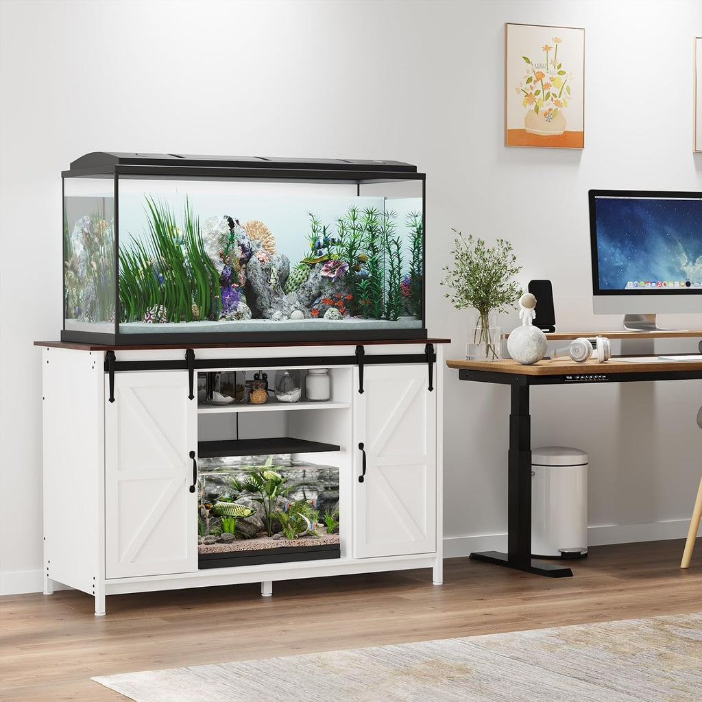 Farmhouse 55-75 Gallon Fish Tank Stand with Power Outlet, Grey