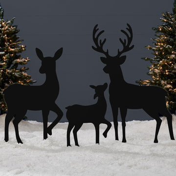 3-Piece 46in 2D Deer Family Silhouette Set, Outdoor PVC Christmas Yard Decoration w/Buck, Doe, Fawn, Weather