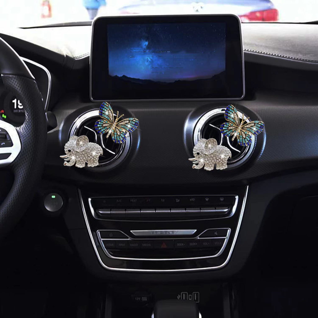 Bling Butterfly Air Vent Clips, 4 Pcs Crystal Elephant Air Fresheners, Diffuser Rhinestone Decoration Cute Interior