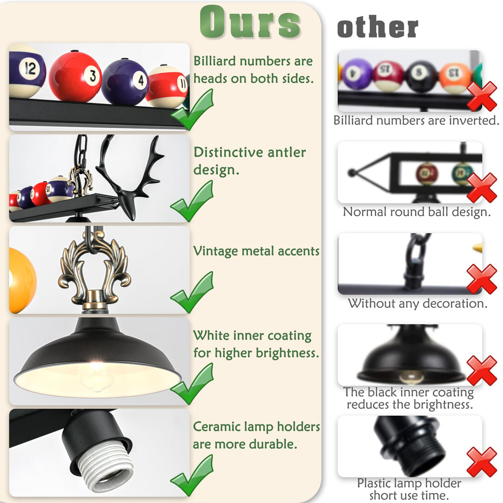 Pool Table Light, Billiard Light for 7' 8' 9' Pool Table, Hanging Billiards Light for Billiard Room, Game Room