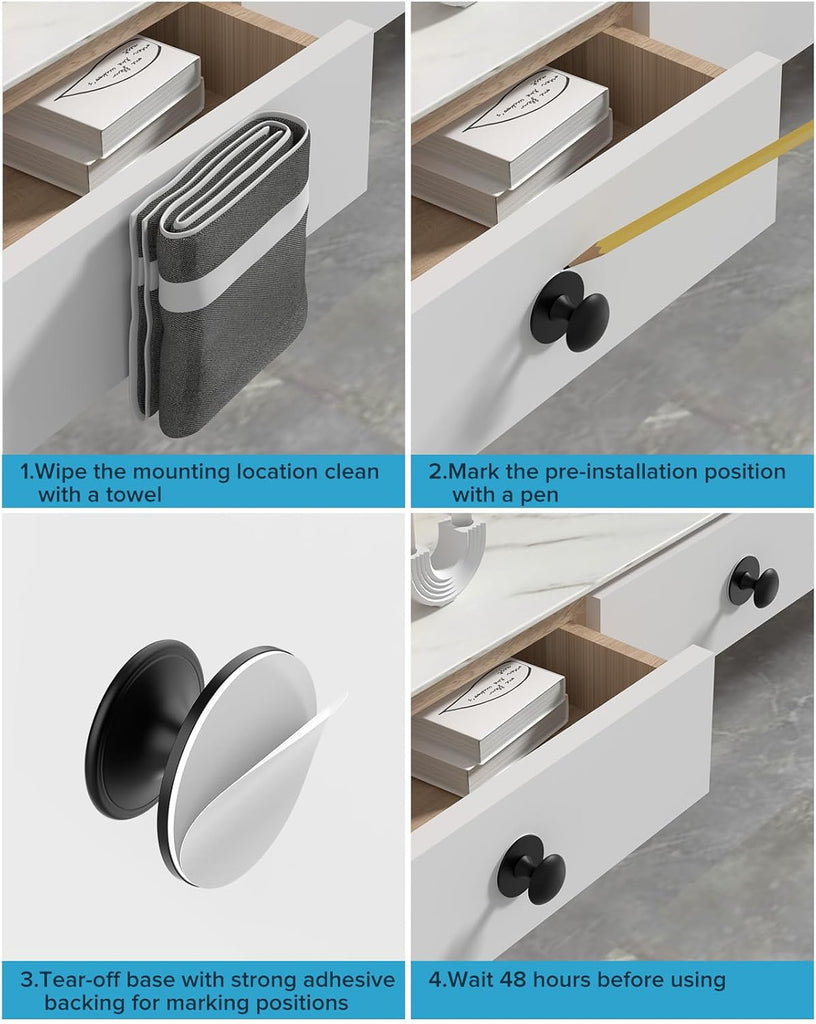 5 Pack Black Self-Adhesive Cabinet Knobs, Self-Stick Hardware Kitchen Cabinet Handles, No-Punch Peel and Stick Drawer