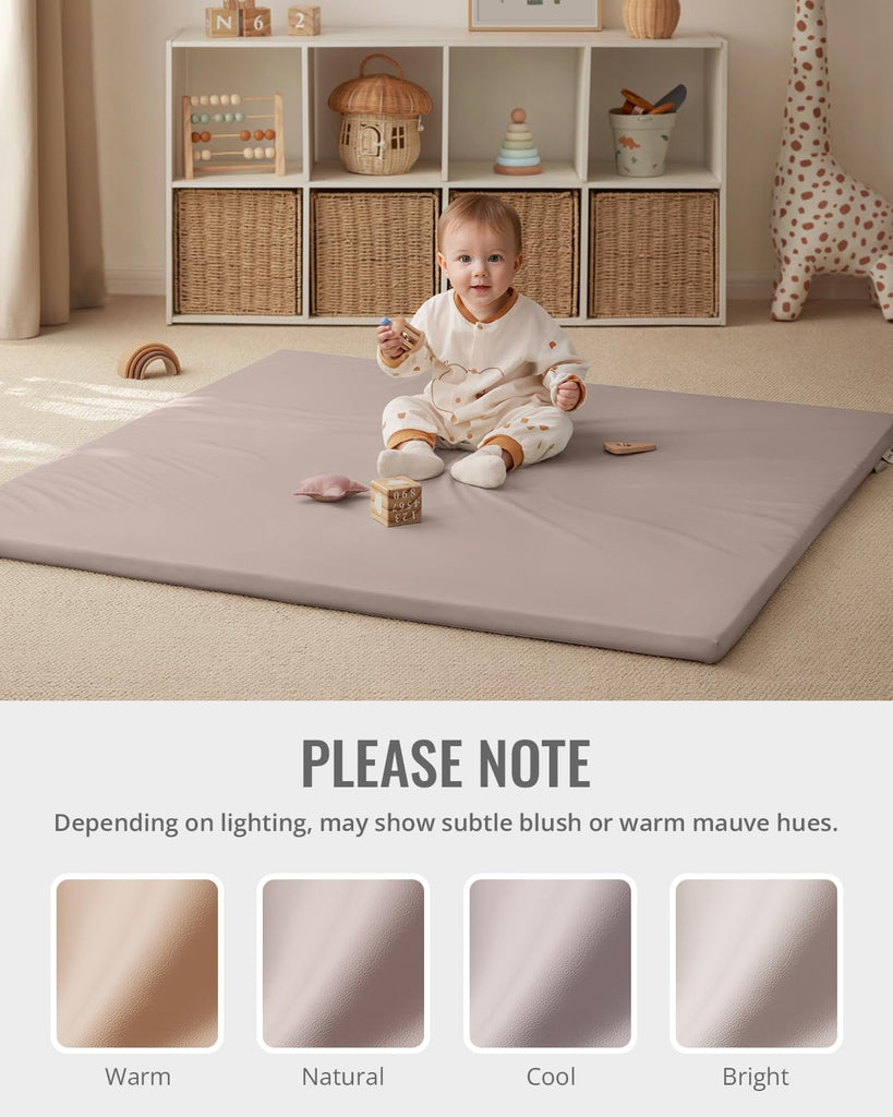 Vegan Leather Baby Play Mat, 47''x47'', Taupe