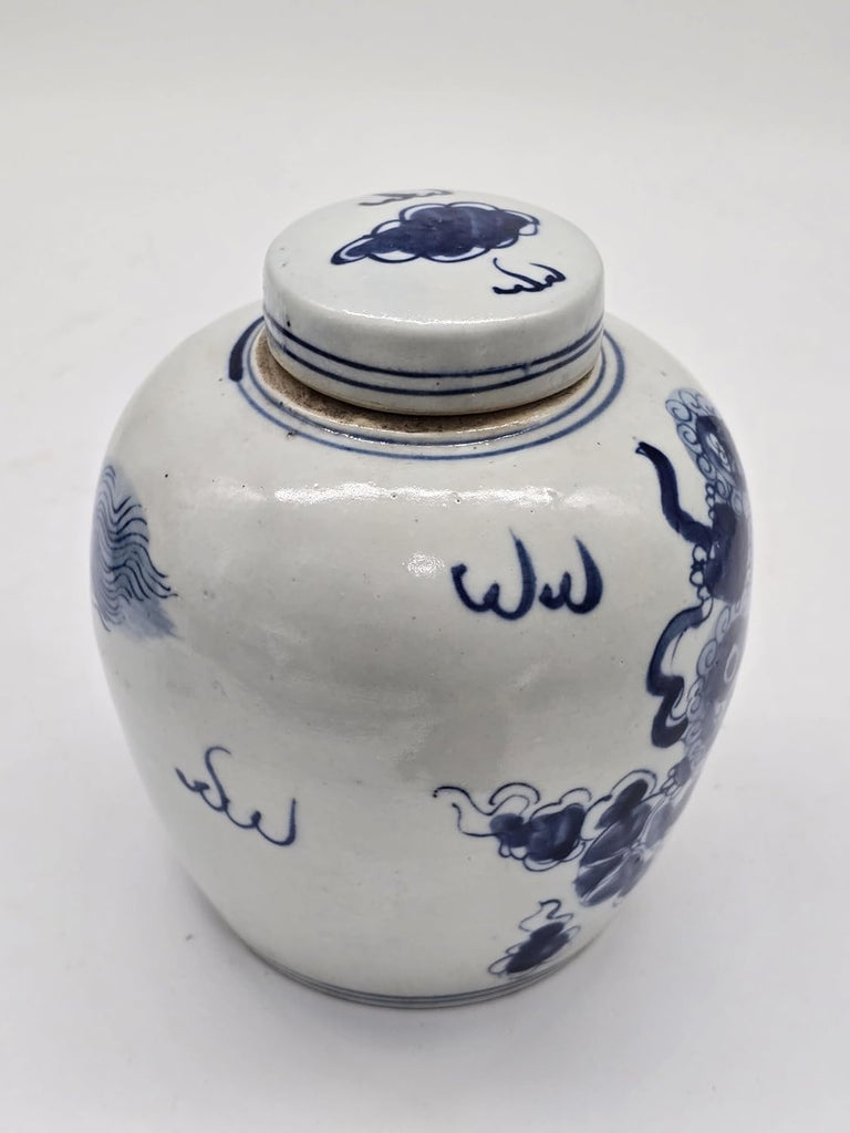 Blue and White Lion Dance Porcelain Ginger Jar with Lid (LJ2)