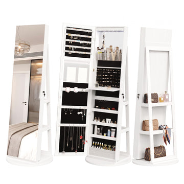 360° Swivel Jewelry Cabinet with Light, Lockable Full Length Mirror