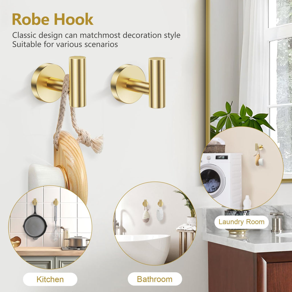Brushed Gold Bathroom Accessories, 5 Piece Towel Racks