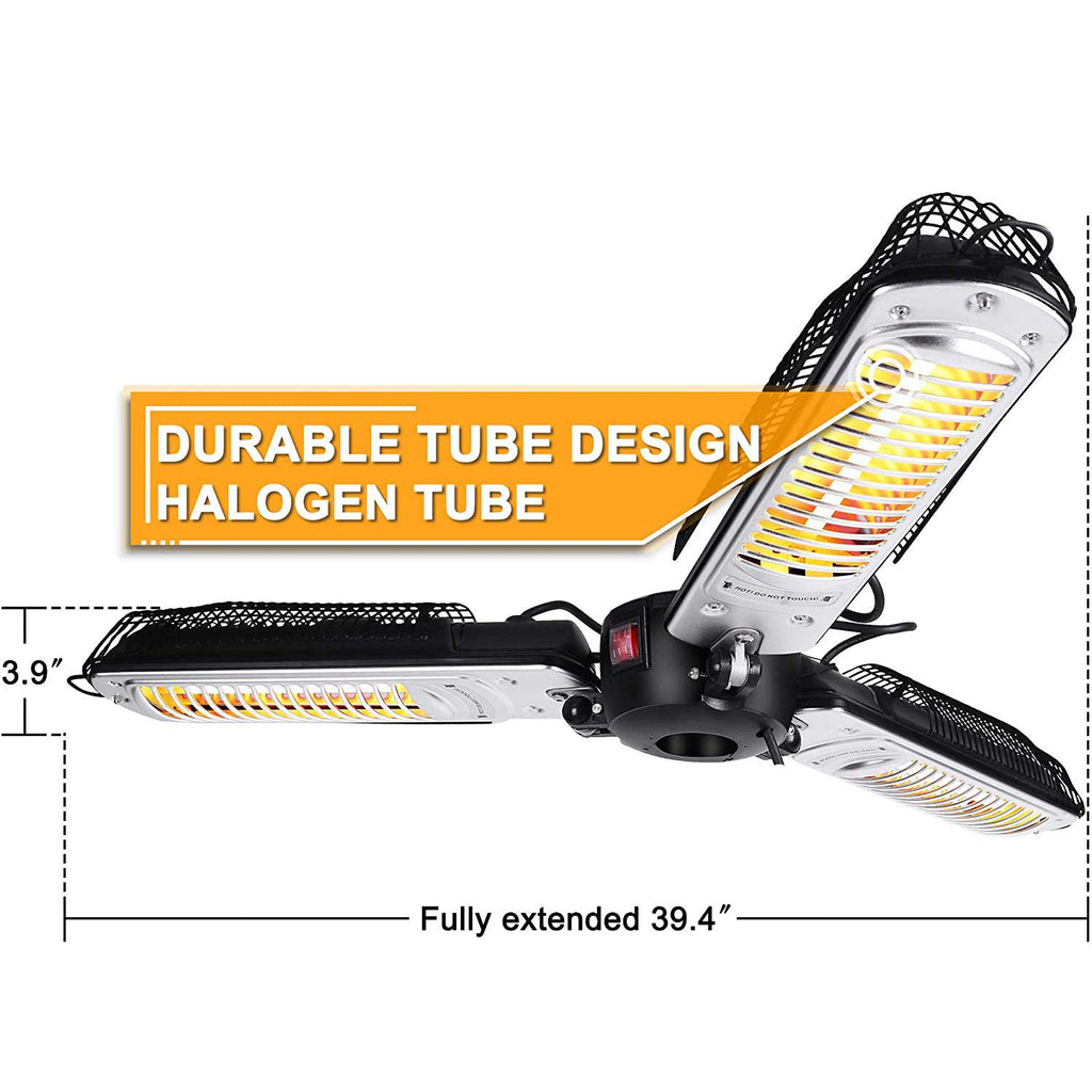 Umbrella Patio Heater, 2000W Electric Parasol Heater, Infrared Radiant Heater with 3 Heating Panels for Pergola Or