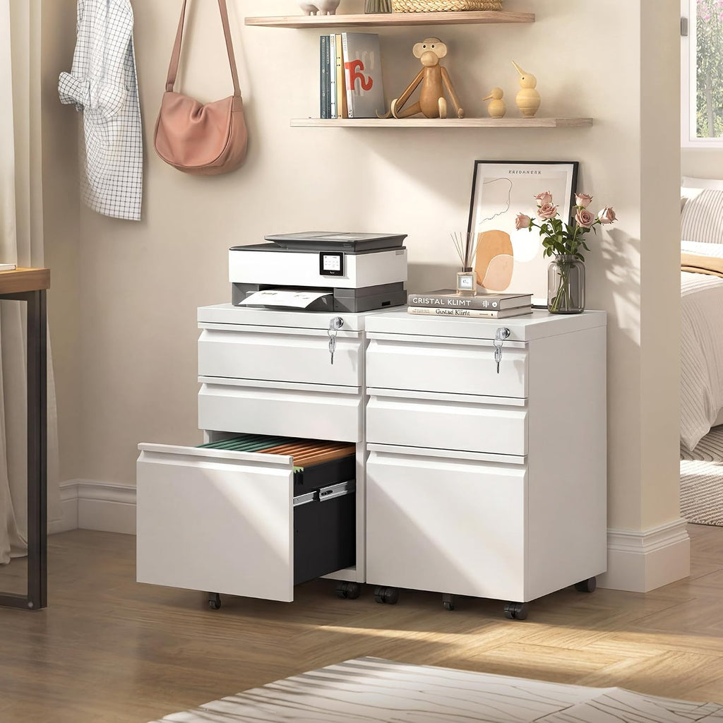 3 Drawer Mobile File Cabinet, Fully Assembled Except Casters | Under Desk Metal Filing Cabinet with Lock , Fits