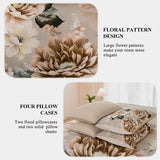 Comforter Set Full Khaki Floral Bedding Set 7 Pieces Flower Bed Set with Sheets Reversible Large Peony Printed On
