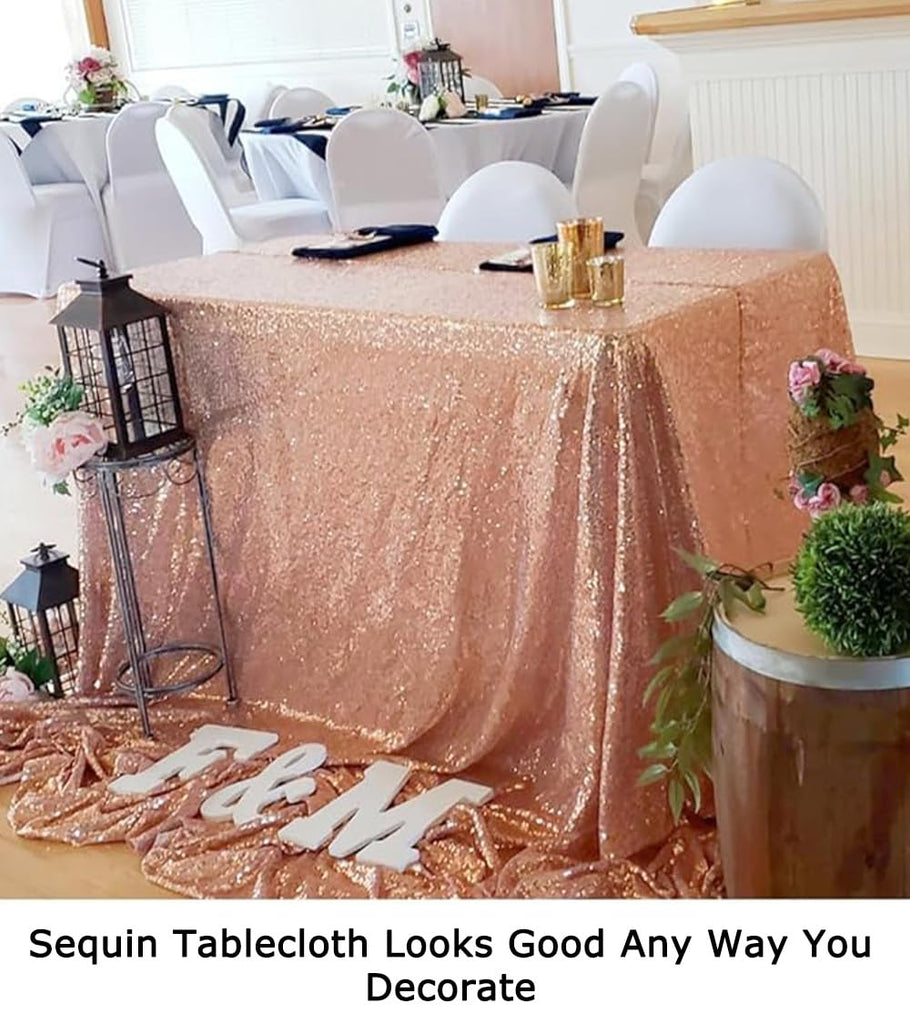 Sequin Tablecloth Rose Gold 60x102-Inch Rectangular Sequin Tablecloth Overlay for 6FT Table Glitter Tablecloth Cover