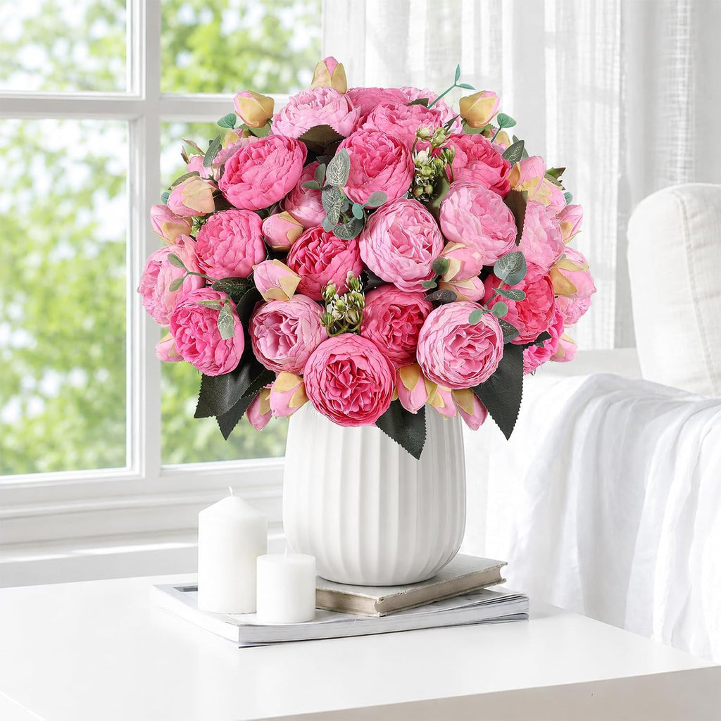 Bundles Peonies Artificial Flowers, Fake Silk Peonies Bouquet of Flowers Decor Faux Floral Table Centerpieces - Set of 4