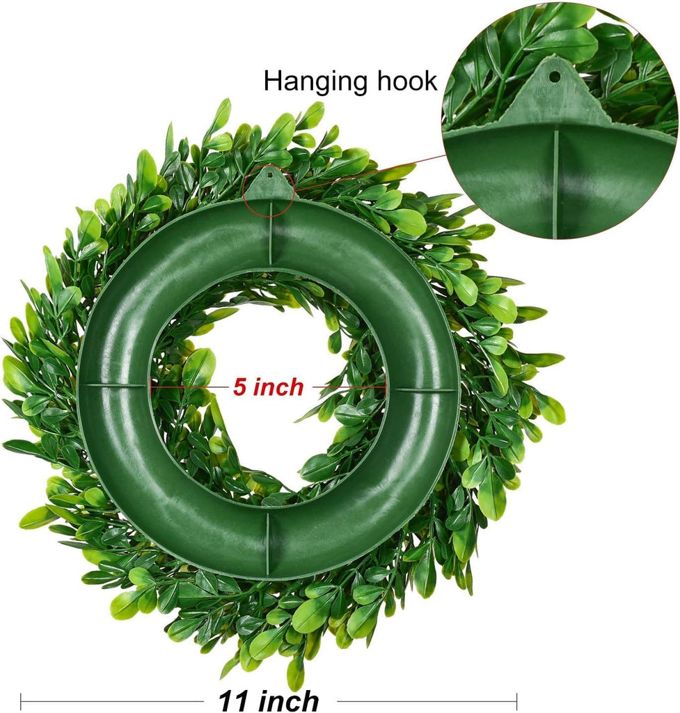 Artificial Small Boxwood Wreath Decoration - 11" Mini-Sized Green Candle Wreath for Wall Window Home Decoration - Set of 4