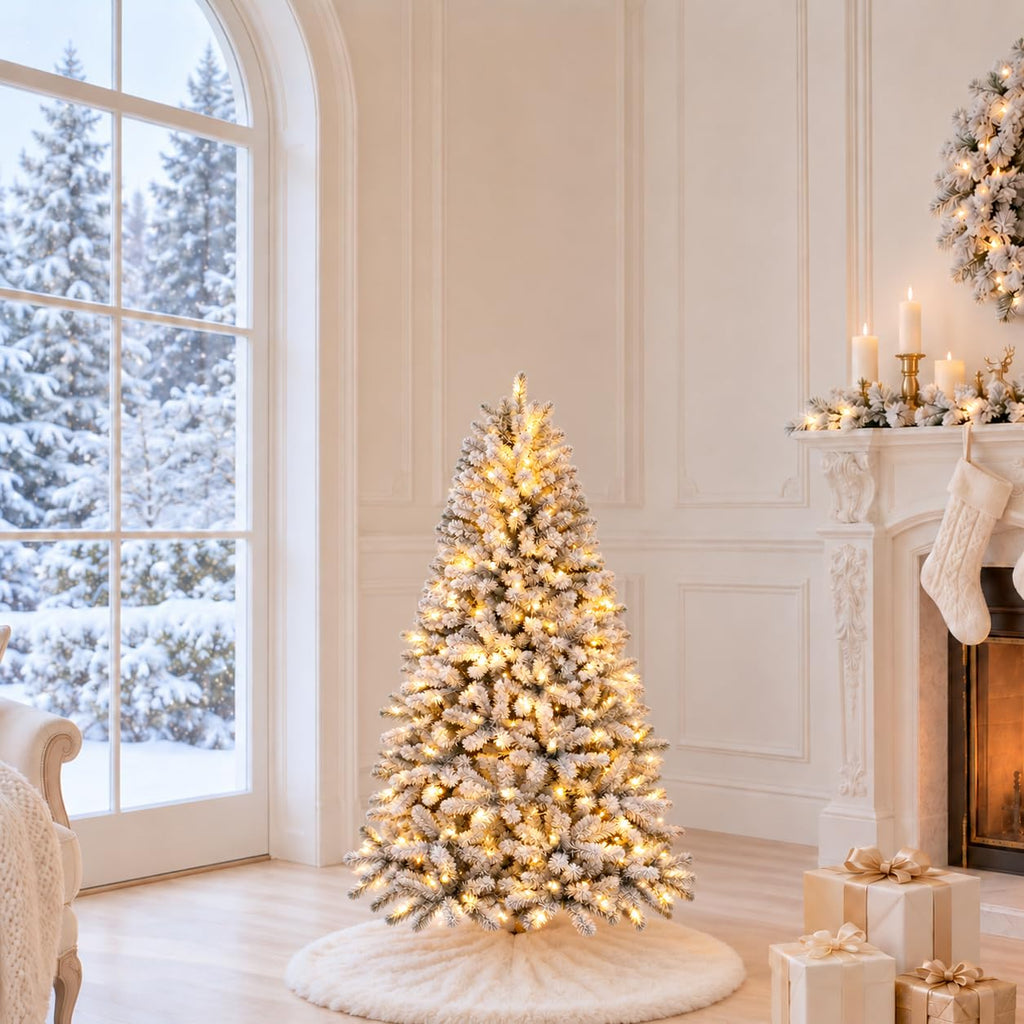 4ft Prelit Artificial Flocked Snow Spruce Christmas Tree Xmas, White