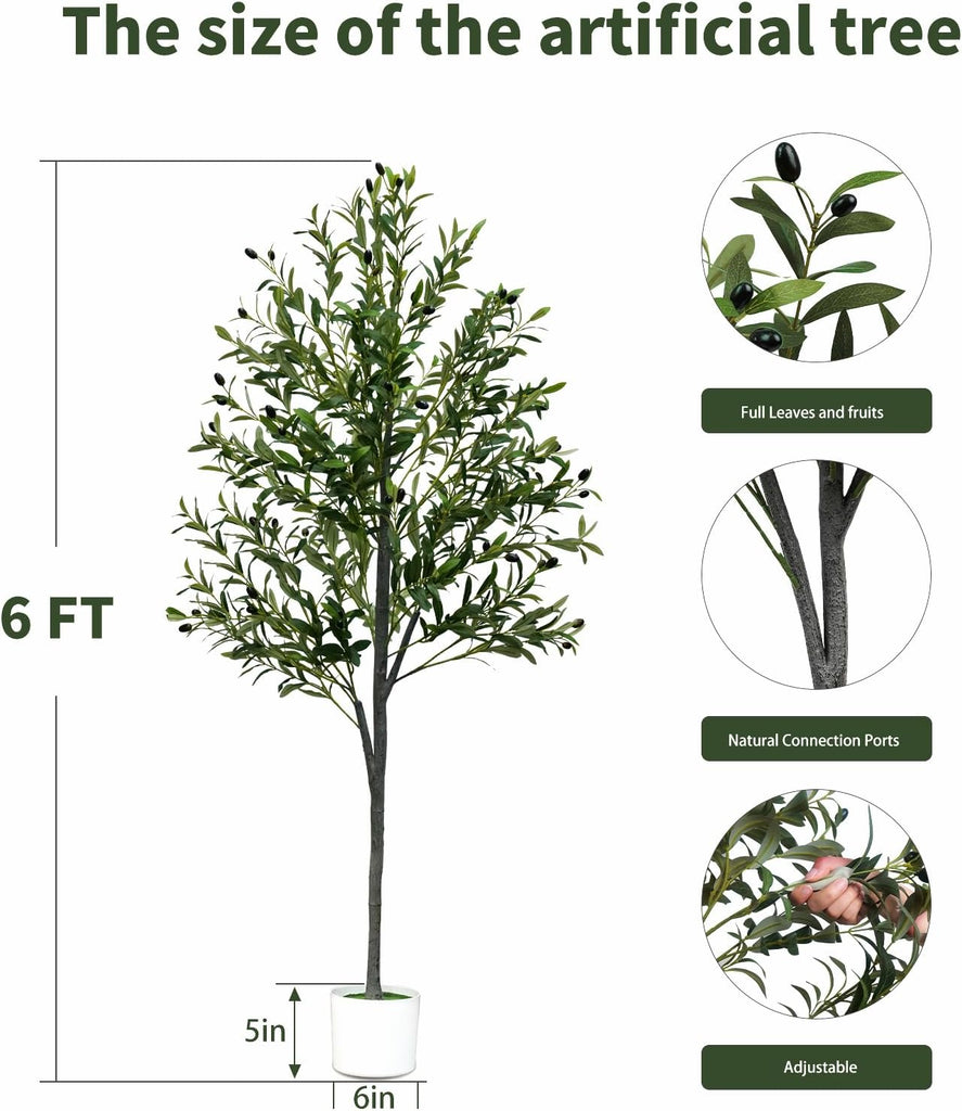 6FT Tall Artificial Olive Tree Faux Fake Silk Potted Plant with Fruits