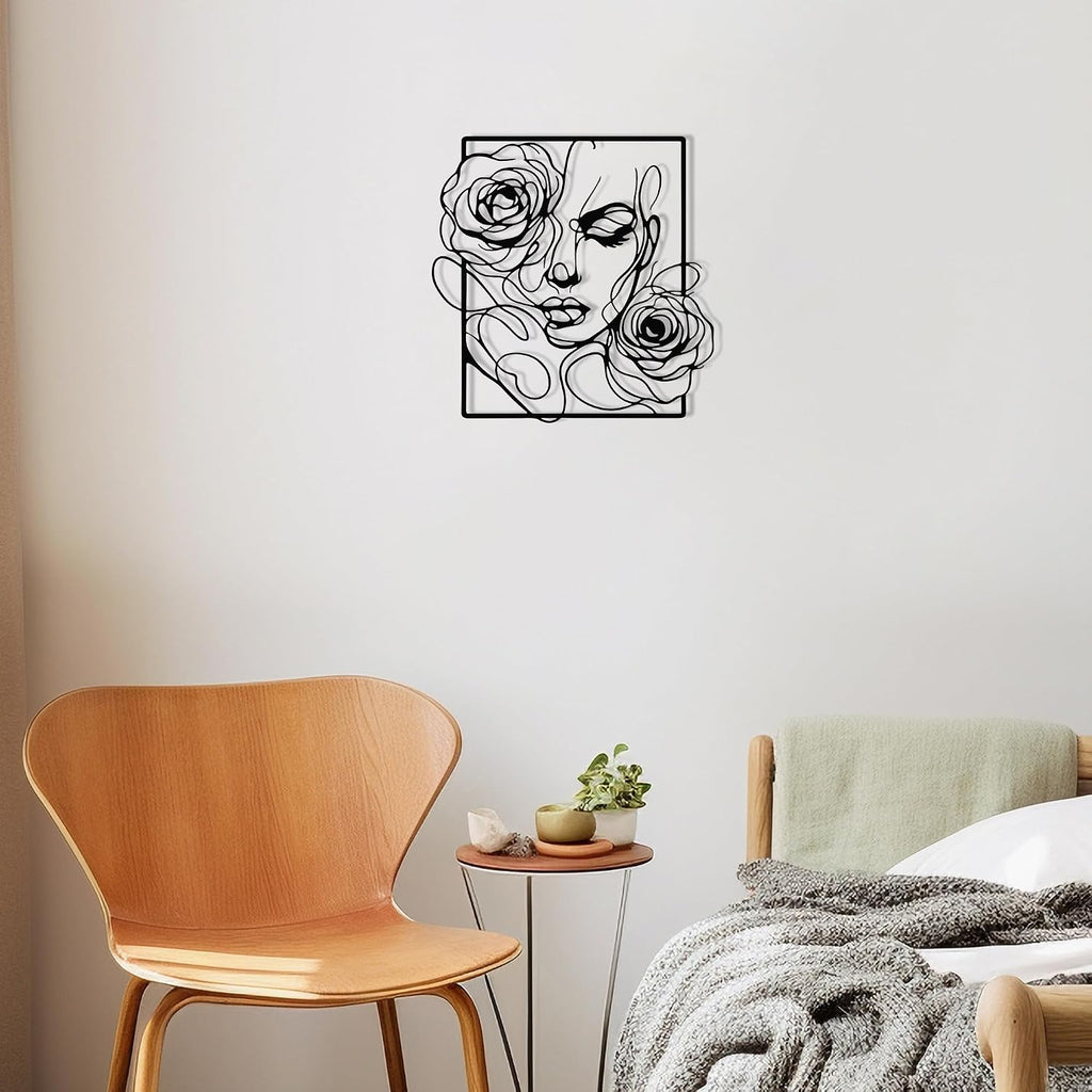Black Metal Wall Art Rose Silhouette for Women Minimalist Decor