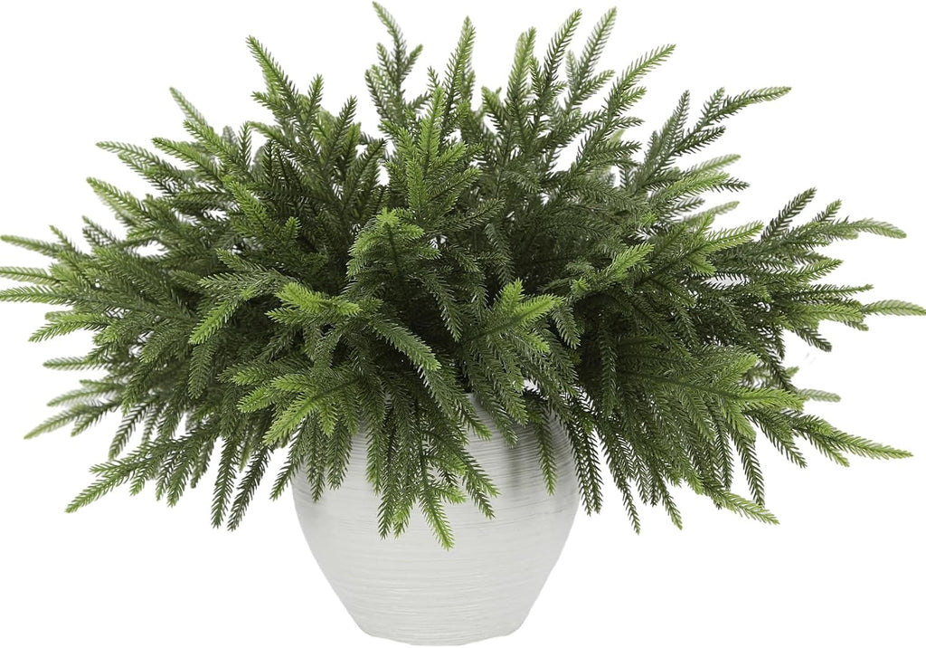 18" Christmas Norfolk Pine Stems, Soft Touch Branches Greenery Picks - Set of 12