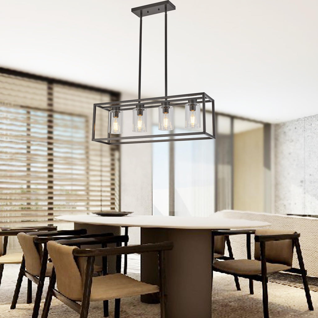Oil Rubbed Bronze Dining Room Chandeliers Lighting Fixture Linear Pendant Modern 4-Light with Glass Shades Vintage