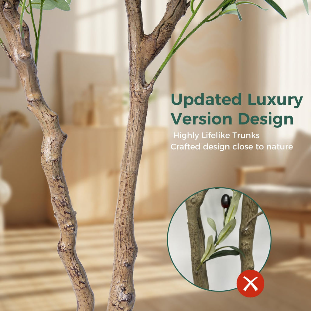 7FT Faux Olive Tree with Decorative Planter, Olive Trees Artificial Indoor with Textured Trunk, Silk Leaves and Olive