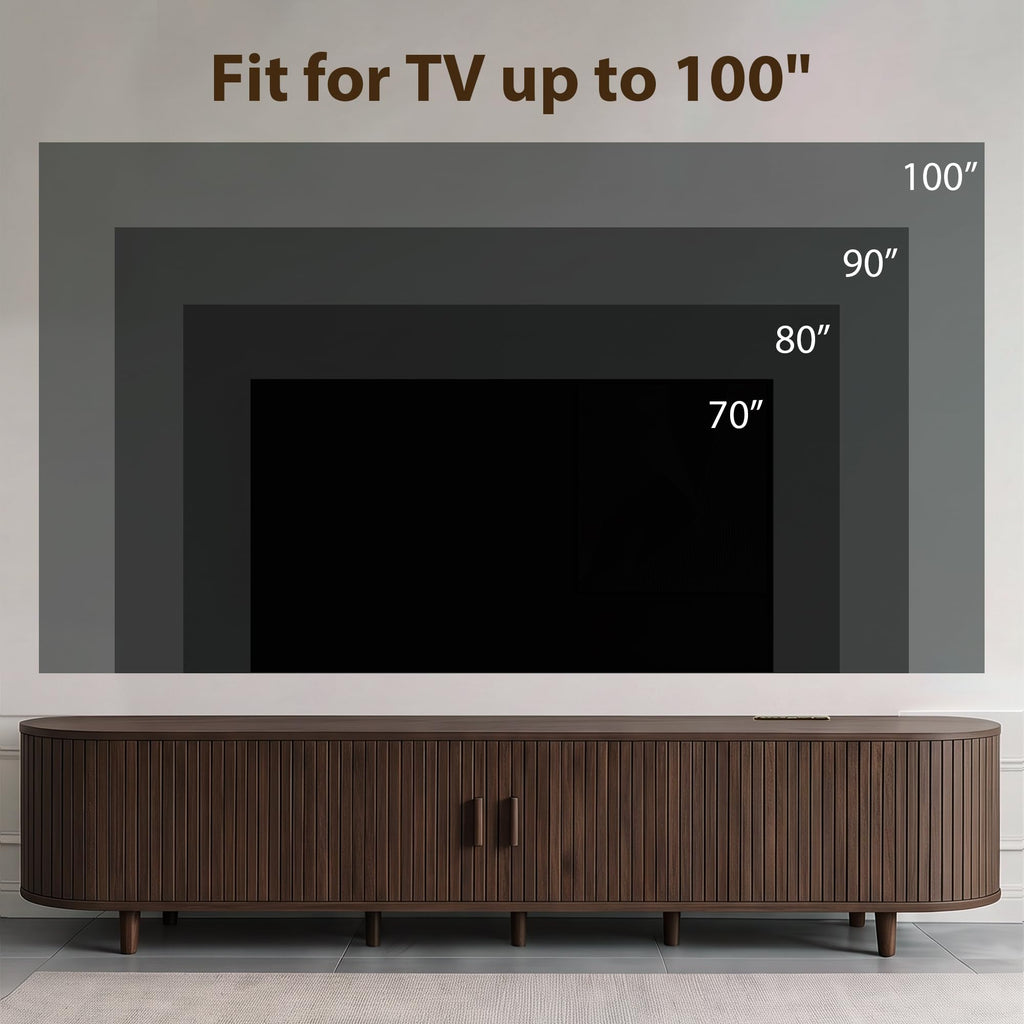 90" Mid-Century Modern TV Stand with Sliding Doors, TV Consoles with Power Outlet, Fluted Entertainment Center with