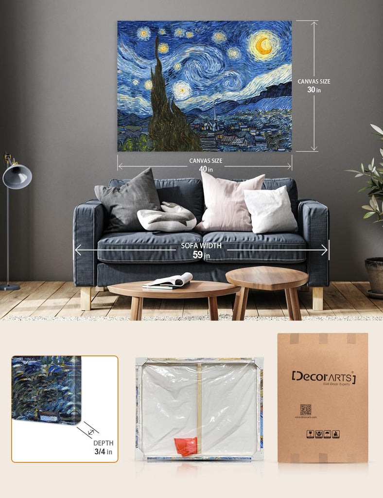 Van Gogh Canvas Wall Art, Van Gogh Starry Night, 40x30''