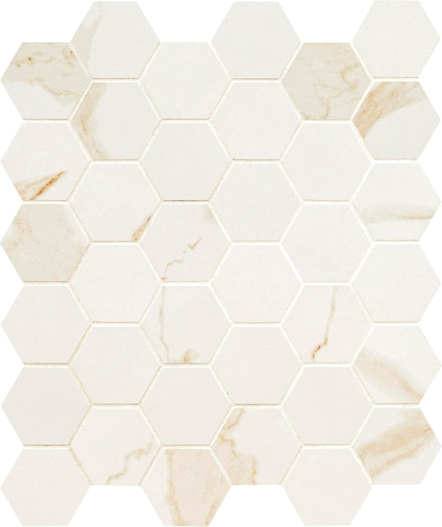 Eden Calacatta 12 in. x 12 in. Hexagon Porcelain Mosaic Tile