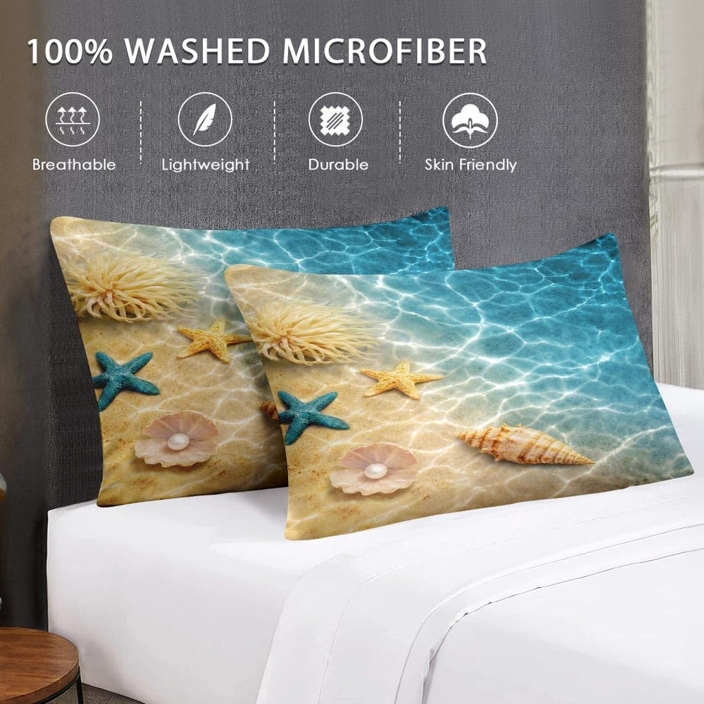 Comforter Set, 3 Pieces Beach Ocean Bedding, All Season