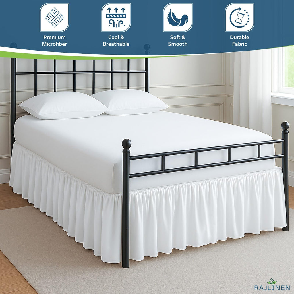 Ruffle/Gathering Bed Skirt Genuine Poly Cotton Bed Wrap with Platform (+15 Inch Drop)- Easy Fit Gathered Style 3