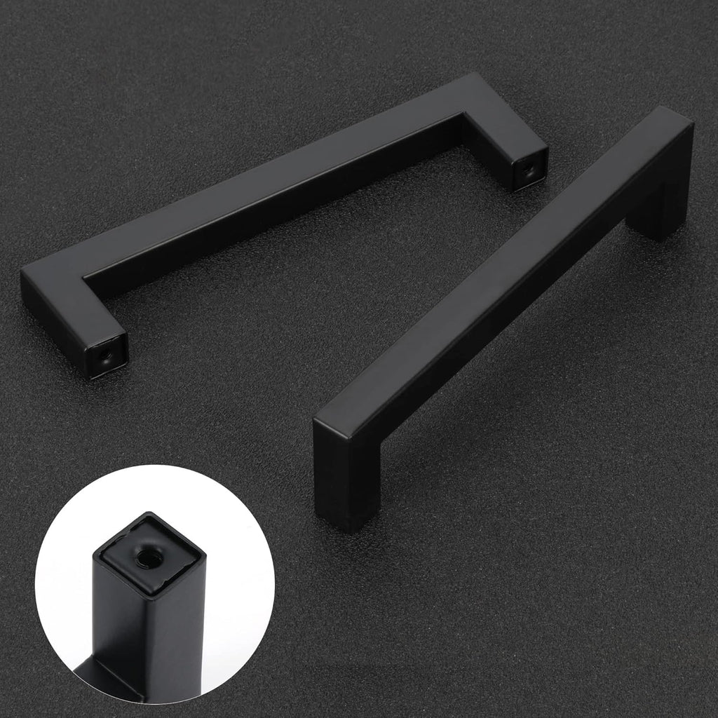 5 Pack 3-3/4 Inch Matte Black Cabinet Pulls Square Drawer Handles