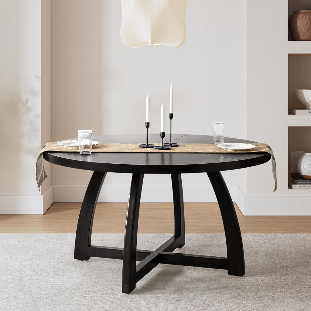 54 inch Round Dining Table for 6 People，Mid-Century Modern Solid Wood Circle Dinner Tables for Small Spaces Dining