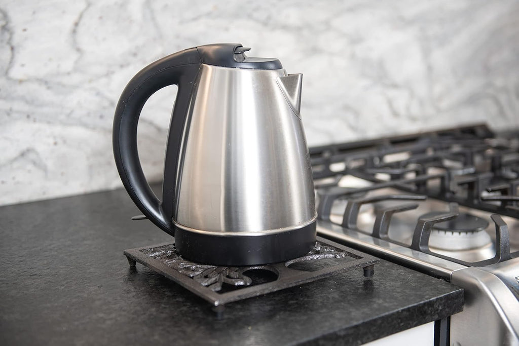 Cast Iron Trivet for Hot Dishes, Pots, and Pans, Metal Trivet, Family Tree Design, Rubber Feet Caps, Ring Hanger, 8