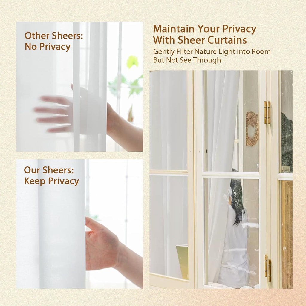 White Pinch Pleated Window Sheer Curtains 96 Inches Long 2 Panels, Luxury Velvet Soft Touch Opaque Privacy, Gently