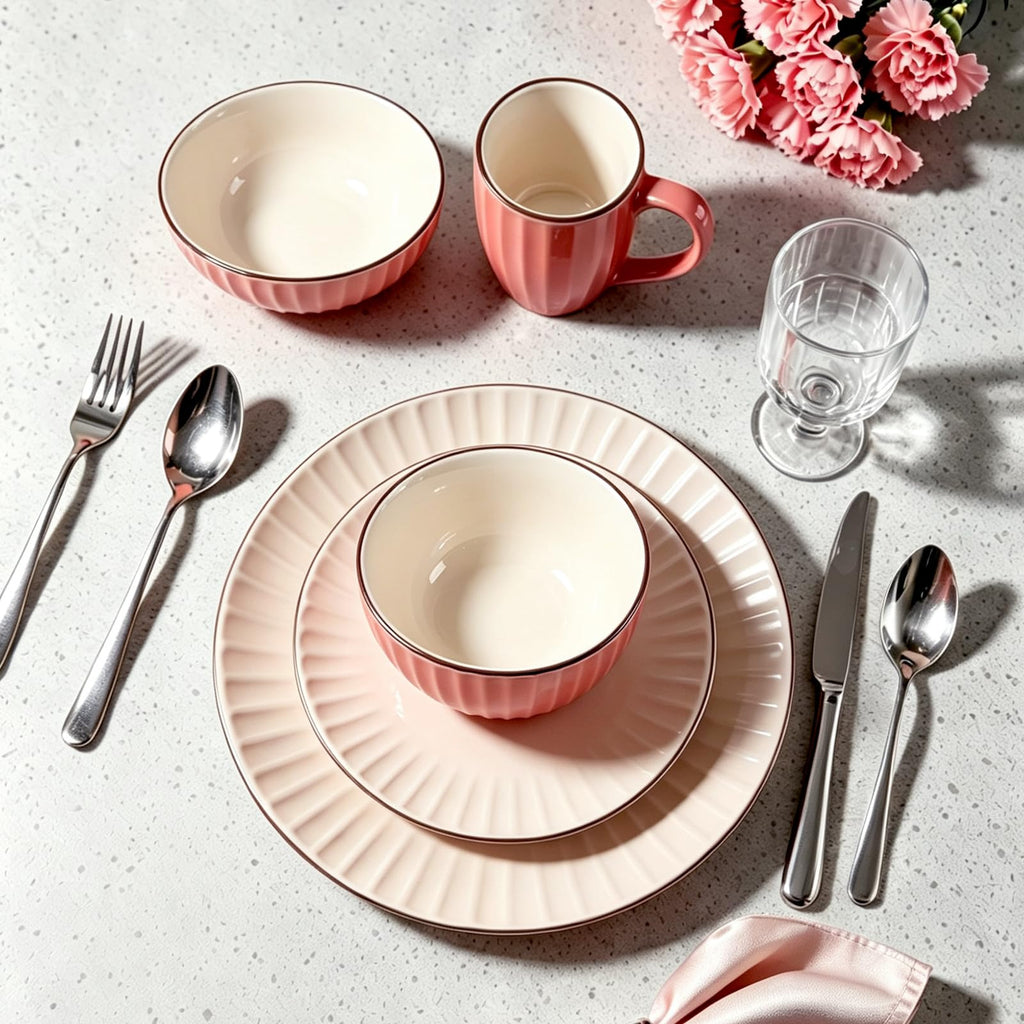 20-PC Ribbed Stoneware Dinnerware Set, Pink, Service for 4