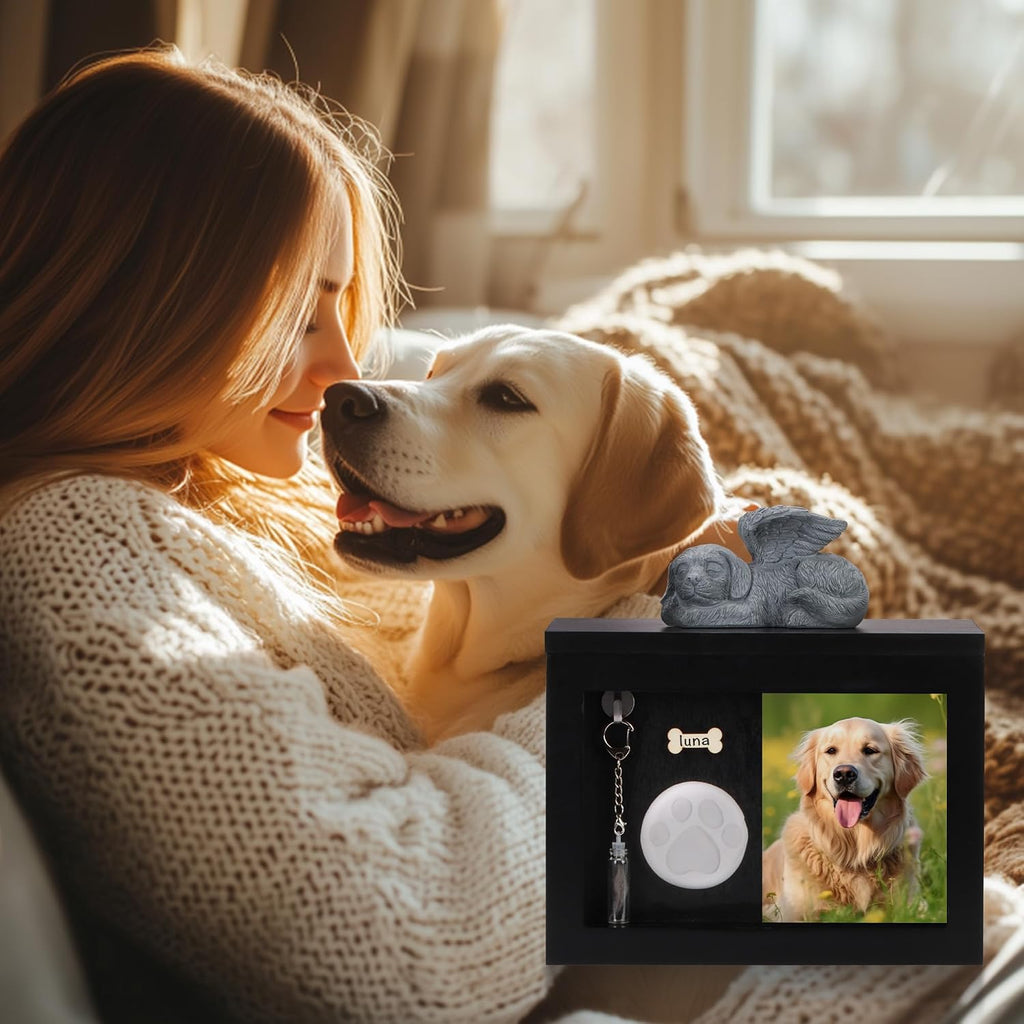 Wooden Dog Urn for Ashes with Photo Frame (24x14x18cm)