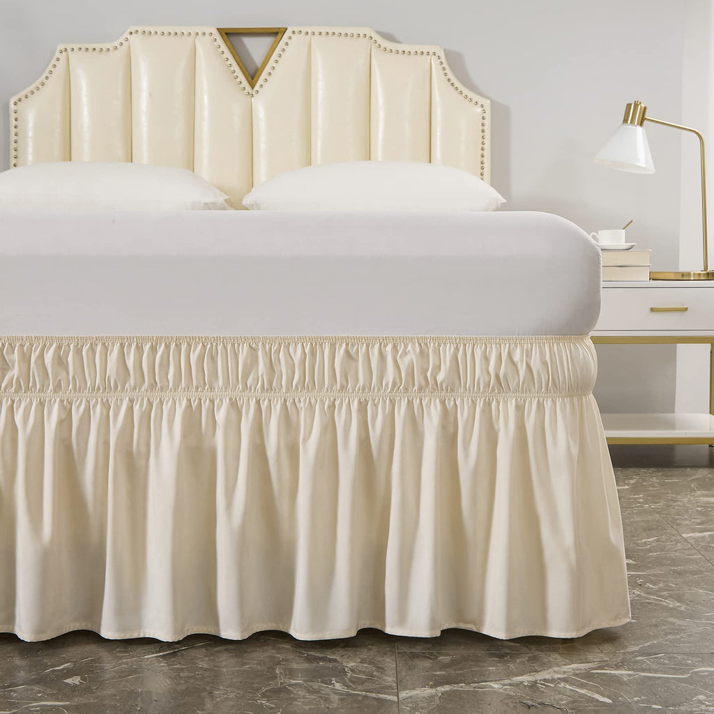 Wrap Around Elastic Bed Skirt for Twin & Full Beds, 14" Drop, Beige