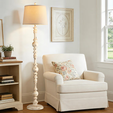61" Vintage Floor Lamp, Farmhouse Lamps, Shabby White