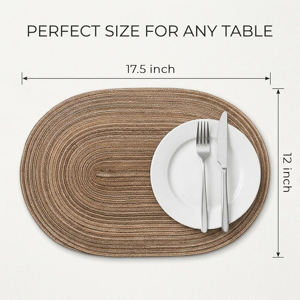 Placemats, Woven Oval Braided Dining Table Mats(Brown) - Set of 6