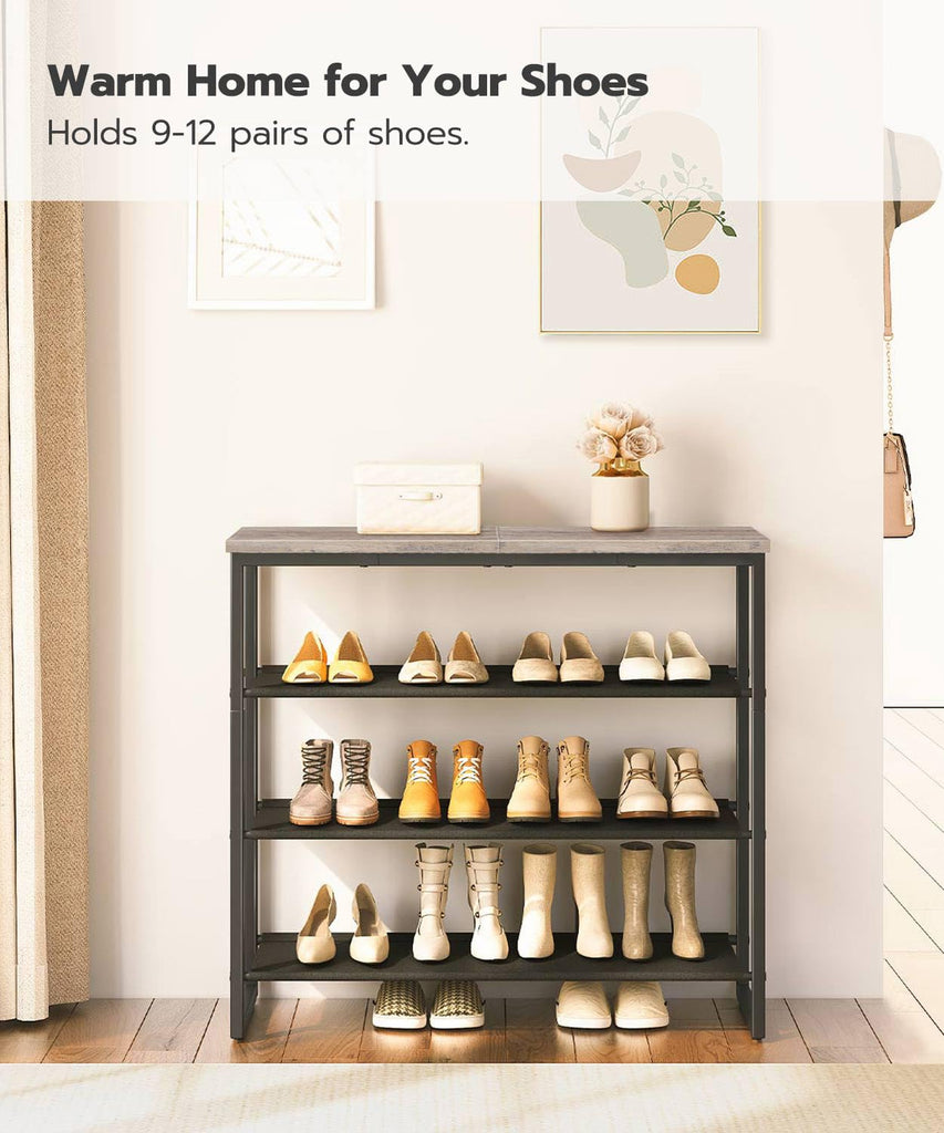 Shoe Rack, 4 Tier Shoe Storage Organizer with 3 Oxford Fabric Shelves and Top Panel, Holds 12-16 Pairs of Shoes and
