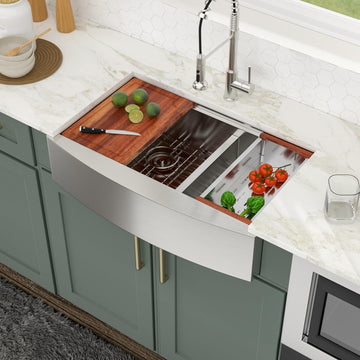 33x21 Double Bowl Kitchen Sink 60/40 Farmhouse Sink 16 Gauge Stainless Steel Apron Front Farmer Kitchen Sinks Ledge