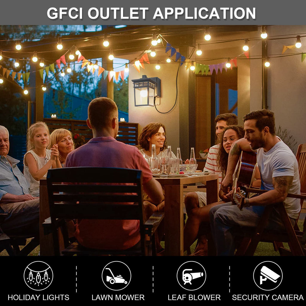 Outdoor Wall Sconce, Dusk to Dawn Porch Light with GFCI Outlet Built in