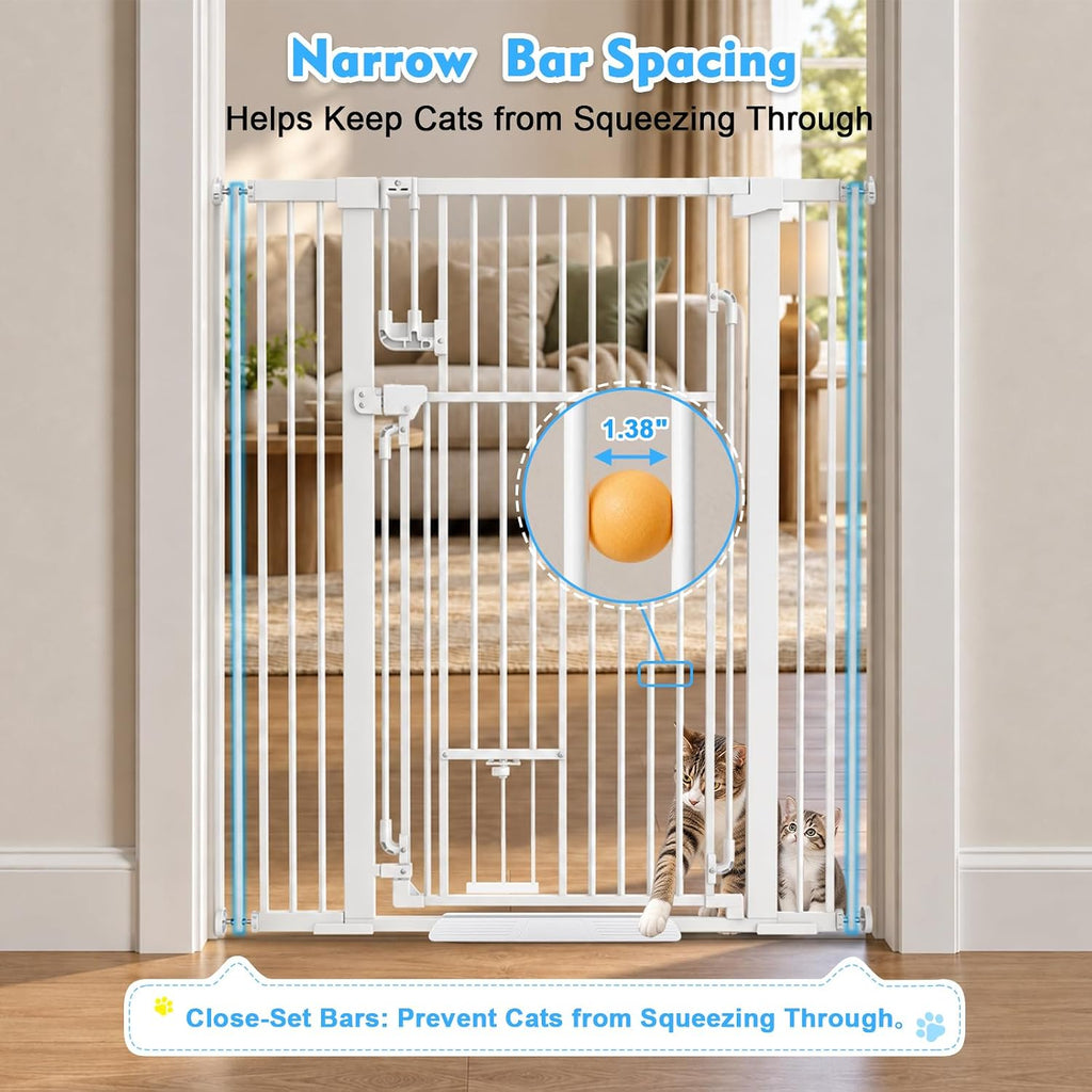 51" Extra Tall Pet Gate with Cat Door, 32-51" Wide Cat Gate for Doorways
