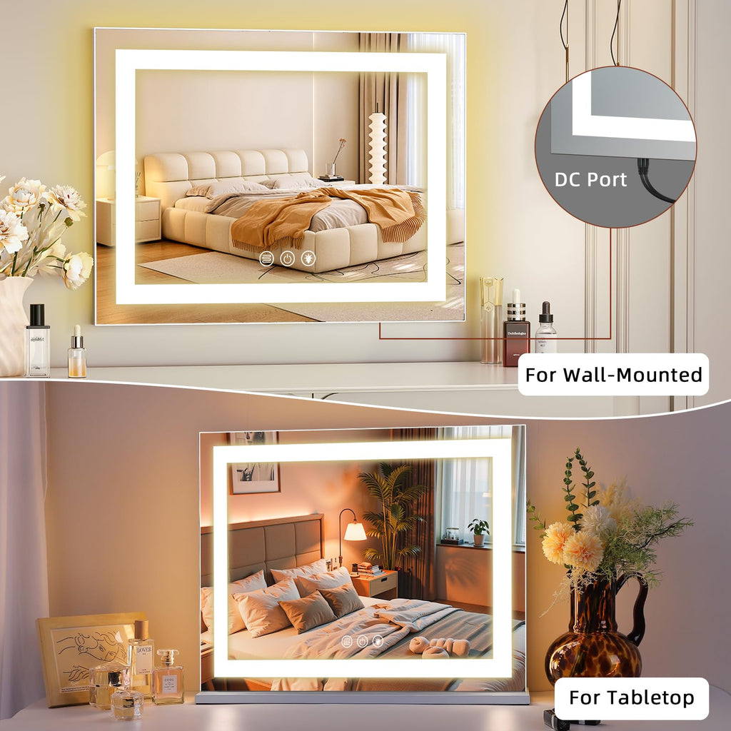 Vanity Mirror with Lights, 22" x 19" Backlit + Front Lit