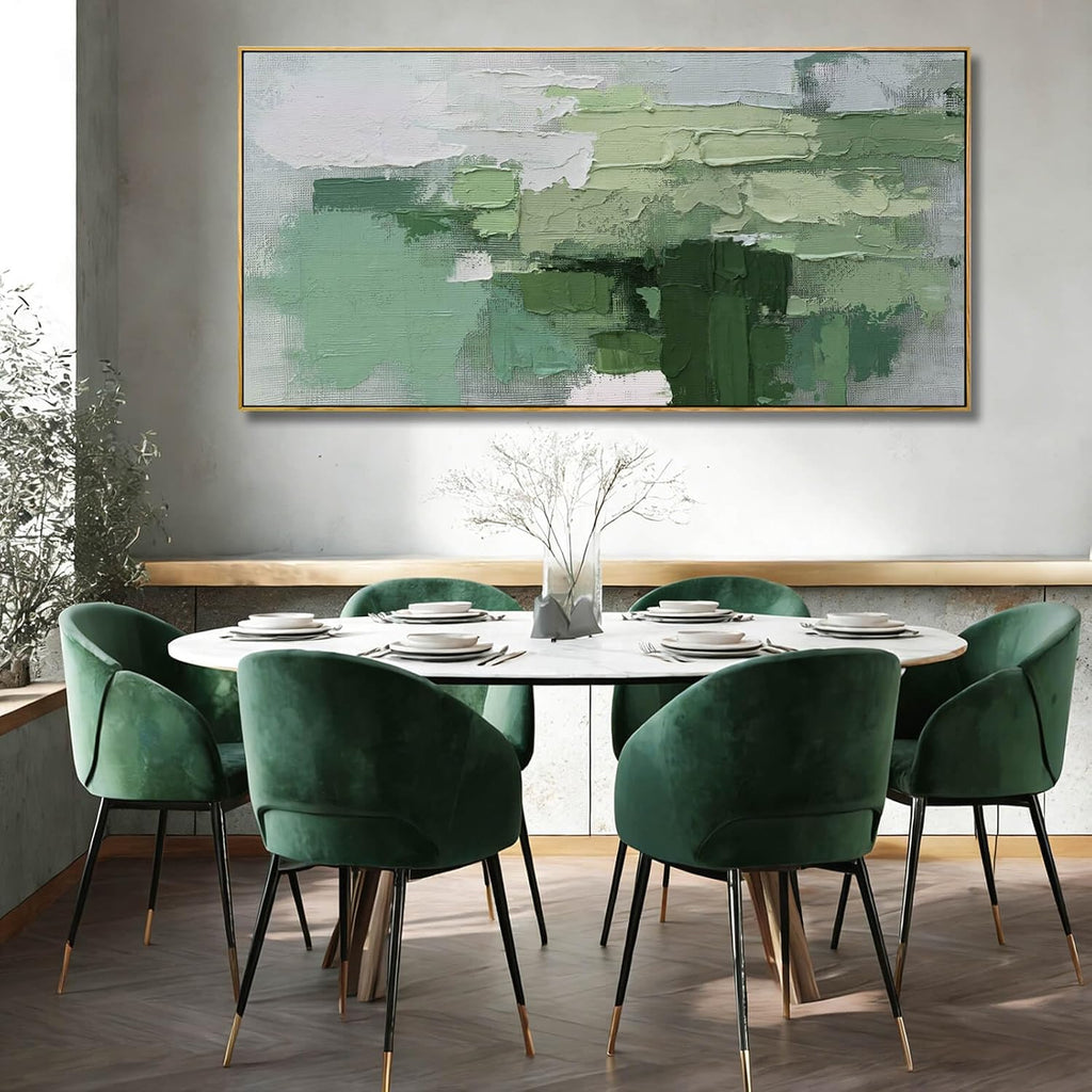 Light Green Abstract Wall Picture, Large Framed Canvas Artwork with Wooden Frame, Contemporary Textured