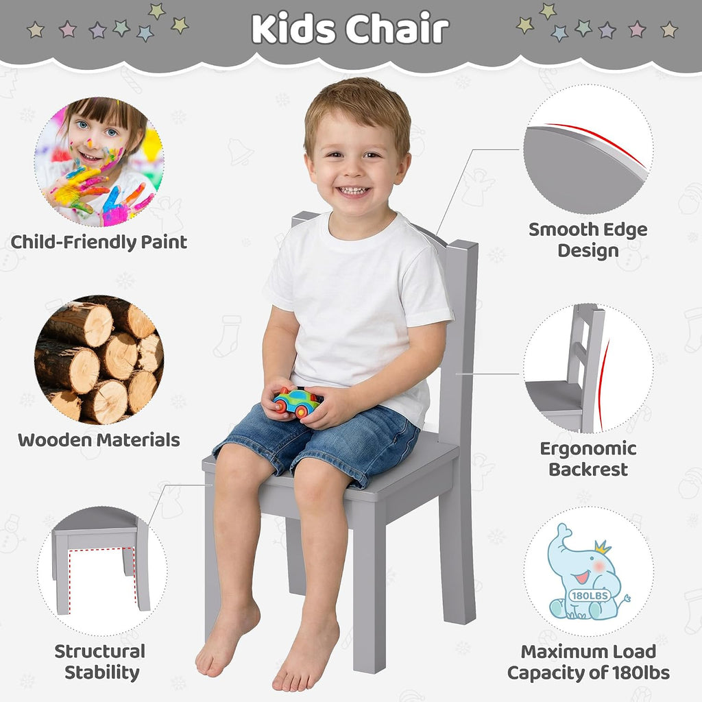 Wooden Kids Table and Chair Set, 26"L x 22"W, CPSC-Certified, Grey